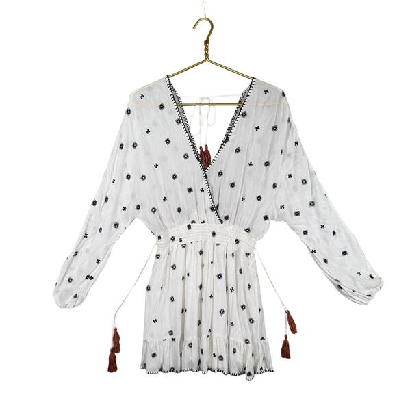 Tularosa Halo Embroidered Tassel Dress | White Boho Mini Revolve | Size XS - Picture 3 of 10